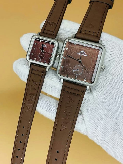Couple Watch alpha Brown Silver (Best For Wedding, Anniversary, Engagement Gifts) - RIGHT TIME
