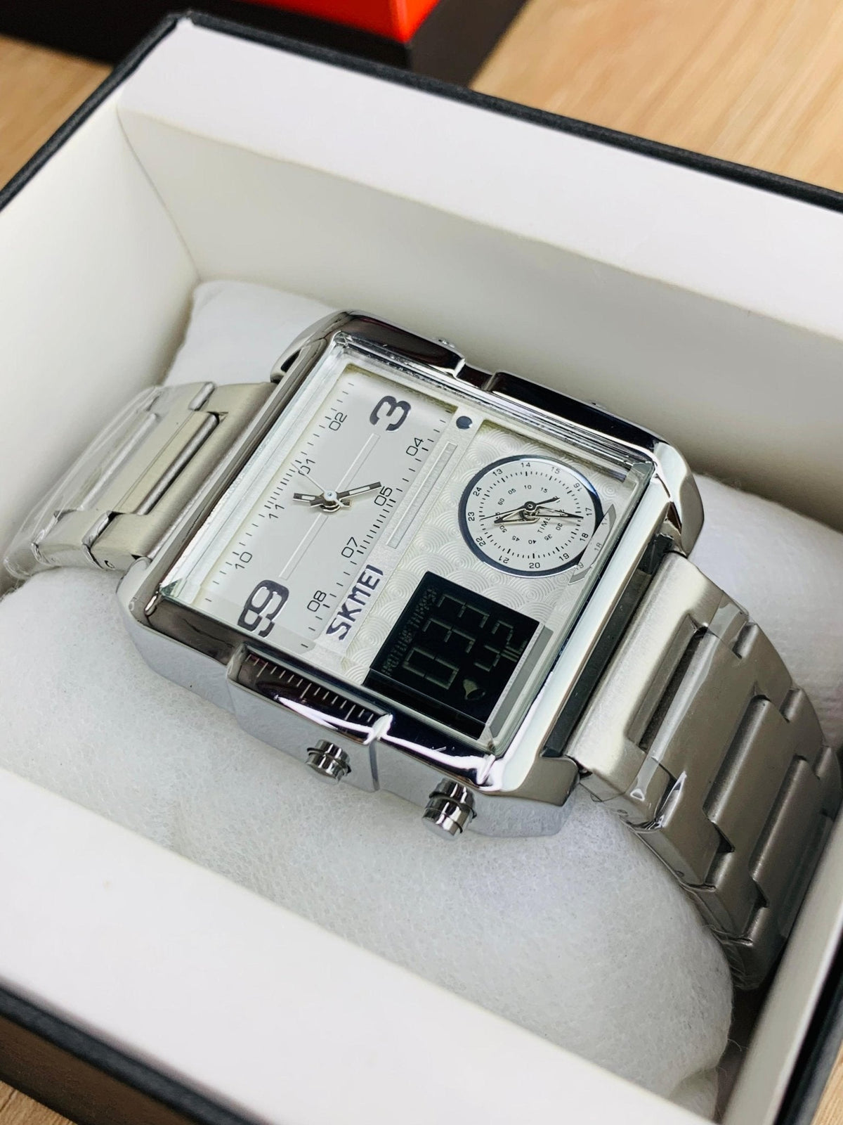 Original Skmei Triple Times Men’s Watch – 3 Time Display, 12/24Hr Format, Alarm, Day - Date - Month, Full Steel Body with 1 Year Warranty - RIGHT TIME