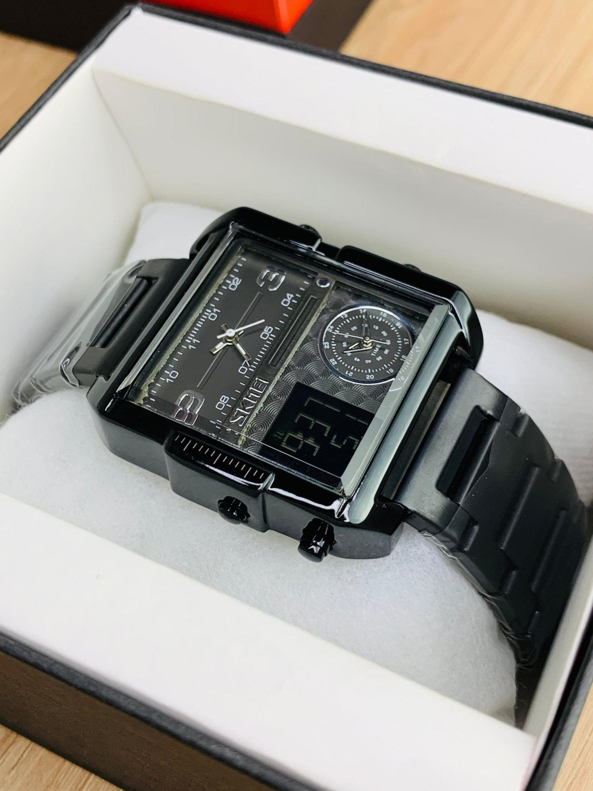 Original Skmei Triple Times Men’s Watch – 3 Time Display, 12/24Hr Format, Alarm, Day - Date - Month, Full Steel Body with 1 Year Warranty - RIGHT TIME
