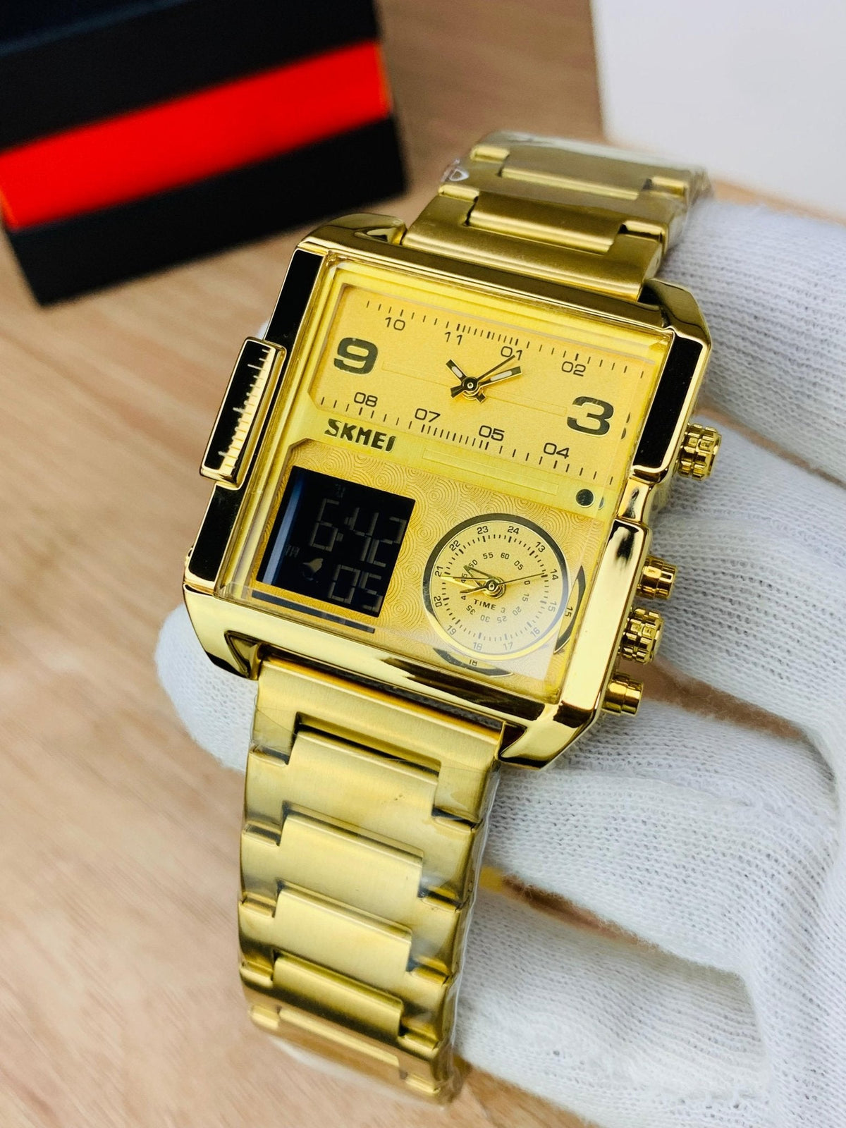 Original Skmei Triple Times Men’s Watch – 3 Time Display, 12/24Hr Format, Alarm, Day - Date - Month, Full Steel Body with 1 Year Warranty - RIGHT TIME
