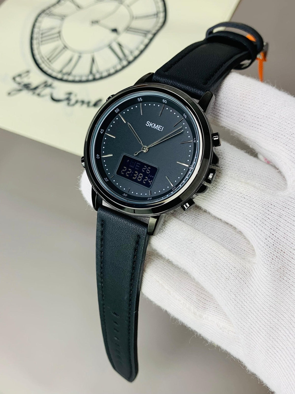 Skmei Dual Time Leather Belts Full Black - RIGHT TIME