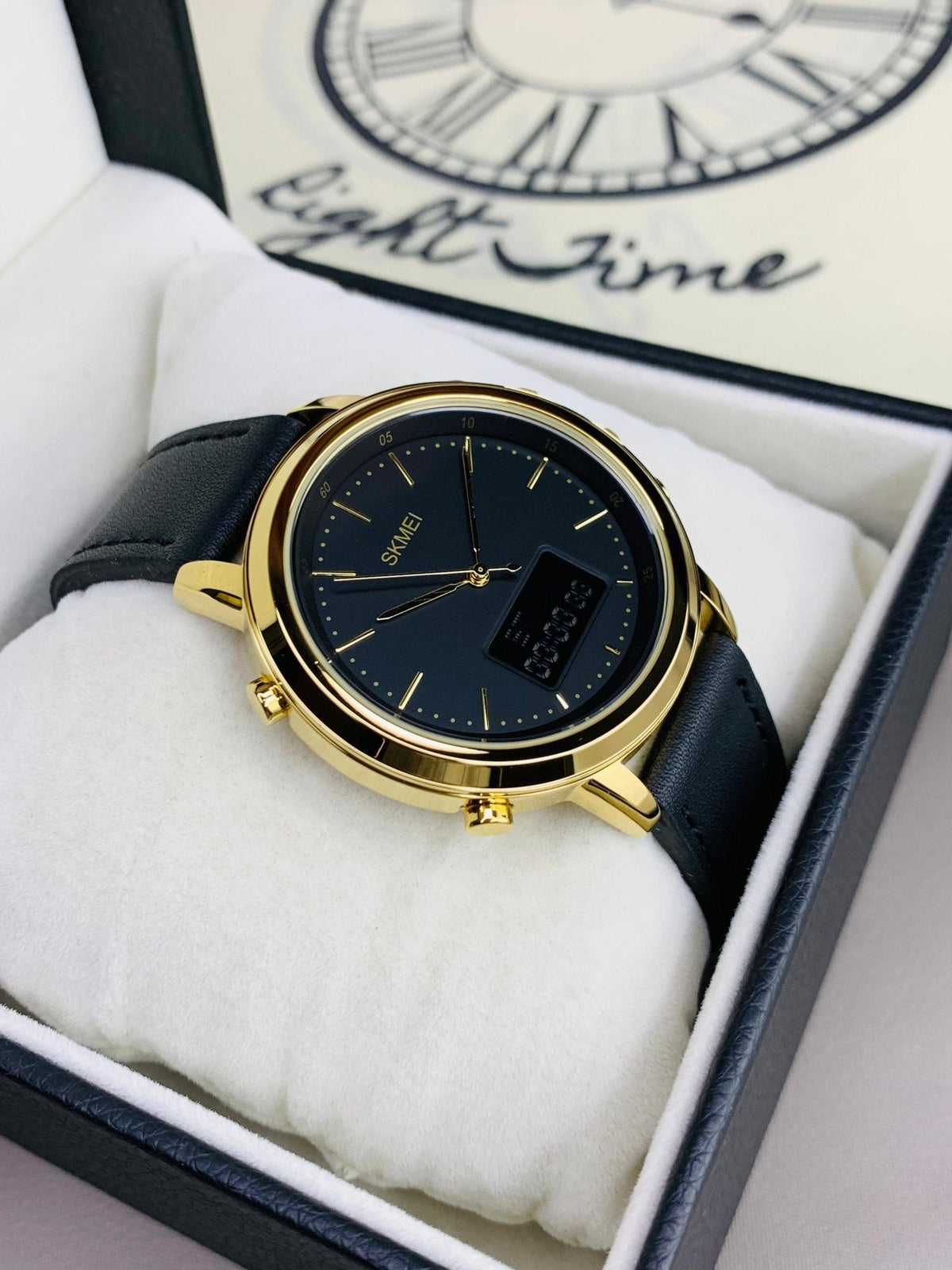 Skmei Dual Time Leather Belts Golden - RIGHT TIME